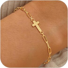 SLOONG Cross Bracelet for Women, 14k Gold Plated Bracelets Non Tarnish Trendy Waterproof Jewelry Christian Gifts