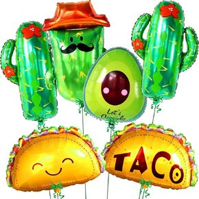 Katchon ، بالونات Mexian لـ Cinco de Mayo Decorations - 6pcs | بالونات العيد ، زخارف حفلات العيد المكسيكية | زينة الحفلات المكسيكية | بالون الصبار ، تاكو بالون | بالونات سينو دي مايو