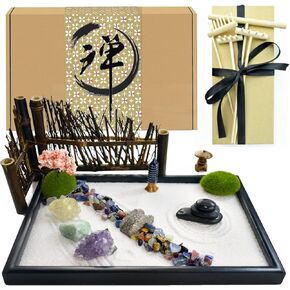 Artcome Japanese Zen Sand Garden للمكتب مع أشعل النار ، والوقوف ، والصخور ، ومقالات المفروشات المصغرة - ملحقات طاولة المكتب ، ومجموعة Mini Zen Sand Garden - هدايا التأمل