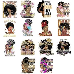 14Pcs Black Women Iron On Decals Thermal Transfer Stickers for Clothing Heat Press Decoration DIY Design Appliques Washable Clothing Decor for Tote Bags T-Shirt Backpacks Hoodie Pillow