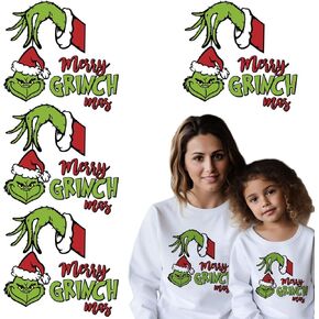 Christmas Grinchs Iron on Patches Decals Christmas Heat Transfers Vinyl Cartoon Christmas Green Monster HTV Iron on Transfer Paper for T-Shirt Clothing Hat Pillow Backpack DIY Craft Supplies (gch8)