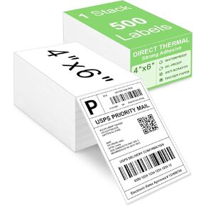 4x6 Thermal Labels, Razuvo Printable Shipping Labels for Direct Thermal Shipping Label Printer, 500 Pack Per Stack, Fanfold, White