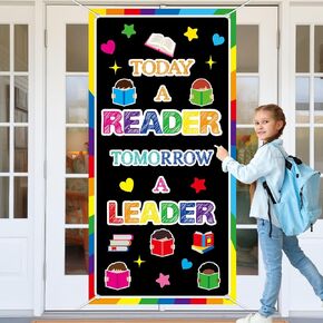 Wiooffen Classroom Colorful Welcome Door Cover Banner Wall Decor Back to School Classroom Decoration Front Door Porch Sign for Kindergarten Preschool Elementary(TODAY A READER, TOMORROW A LEADER)
