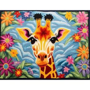 Generic Giraffe Flowers Latch Hook Rectangle Rug Kits for Adults Needle Crochet Yarn Embroidery Carpet Hook and Latch Kit Floor Mat Tapestry Christmas Home Decoration 52x38cm