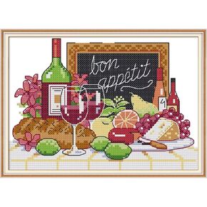 CROSSDECOR Stamped Cross Stitch Kits for Adults HD Printed Cross-Stitch Supplies 11CT 3 Strands Needlepoint Kits for Beginners DIY Embroidery Kit Festal Crafts-Printed Wine Pattern 27×21 cm