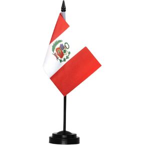 مجموعة العلم المكتبي Anley Peru Deluxe - 6 × 4 بوصة مصغرة علم سطح المكتب PE مع قطب صلب 12 بوصة - لون زاهي ومقاوم - قاعدة أسود وأعلى رمح