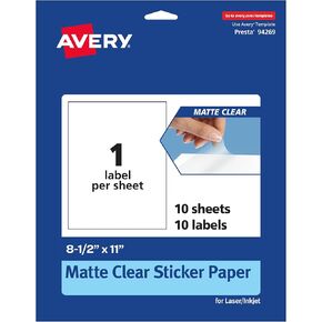 Avery Matte Matte Clear Rectangle Sheets ، 8.5 "× 11" ، 10 ملصقات غير لامعة واضحة ، ملصقات قابلة للطباعة بالليزر/الحبر.