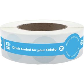 Tamper Evident Drink, Food Safety Seals, Blue, Generic Text, Roll of 250 Labels, Perfect for to Go Cups and Containers, Food Secure Stickers