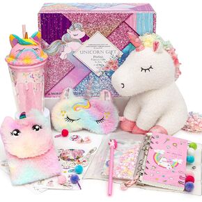 Golray Unicorns الهدايا للفتيات أطفال ألعاب 4 5 6 7 8 9 10 مع حيوانات ماء محشو ماء زجاجة ماء ، فخور ألعاب يونيكورن في سن المراهقة ، هدية عيد ميلاد عيد الميلاد للحفيدة