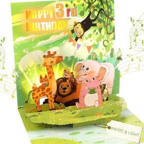2 Year Old Birthday Cards for Kids, Critter Pop Up Greeting Cards with Music & Lights, Birthday Gifts for 2 Year Old Sons, Daughters, Nephews, Nieces