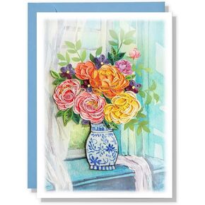 Mother Day Card, Tulip Quilling Card for Birthday, Anniversary, Watercolor Classy Cards for Mom, Women, Wife, Daughter (Tulip with American Robin)