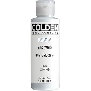 Fluid Acrylics by GOLDEN, Zinc White, 4 fl. oz. Bottle, Professional Acrylic Paint, Transparent