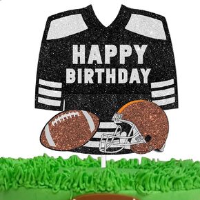 Black Glitter Football Jersey Cake Topper Rugby Football Theme Decor Supplies Men Boys Happy Birthday Sports Stars Party Decorations
