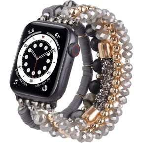 VISOOM Beaded Boho Bracelet Compatible for Apple Watch Band 40mm/38mm/41mm Series 9 8 7 SE Series 6/5/4 Women Fashion Cute Handmade Crystal Beads Stretchy Watch Strap for iWatch Bands Series 3/2/1
