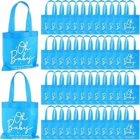Sweetude 50 PCS استحمام الطفل غير المنسوجة أكياس هدايا الجزء الأكبر يا طفل معالجة حقائب مع مقابض لفتاة الفتاة بين الجنسين الكشف عن حفلة (أزرق)