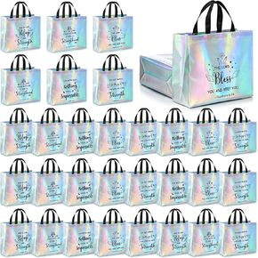 Sweetude 30 PCS أكياس الهدايا المسيحية القزحيية بشكل كبير مع آية الكتاب المقدس 13 × 11 × 5 بوصة دينية لامعة الأوزان المجسمة القابلة لإعادة الاستخدام.