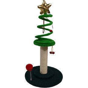 Cat Tree cat Tower Scratching Post with Green Spiral Spring Toy and Gold Star 22.4 inch Height for Indoor Cats Cat Furniture for Christmas Decoration Interactive Cat Toy