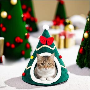 عيد الميلاد قطة سرير كهف Nest House Cat Igloo Xmas Hitten Hut Hideout ، أسرة كهف حيوان أليف لطيف للكلب الصغير (الأخضر ، م)