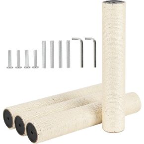 4 Pcs 3.1in 7.9cm Diameter Cat Scratching Post Replacement Sisal Pole with Screws and Bolts and Wrench for Cat Tree Condo (45cm/17.72in, M8)