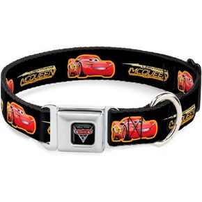 Buckle-Down DC-WDY357-WS Seatbelt Dog Collar, Wide Small, Cars 3 LIGHTNING MCQUEEN Pose/Bolt Black/Yellows