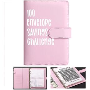 100 Savings Envelope Challenge Binder,Budget Binder Savings Challenge Book With Envelopes,Envelope Challenge Binder Easy and Fun Way to Save $5,050 (Black, Pages are Double Sided)