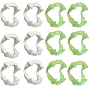 12 Pcs Vampire Fangs, Plastic White and Glow in The Dark Vampire Teeth for Dress Up Costume Cosplay Photo Props Halloween Christmas