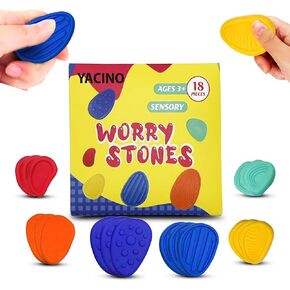 Yacino- Worry Stones for Anxiety, 18-Piece Set Silicone Silent Fidget Toys for Ages 3 and Up –Textured and Soft Fidget Toys Stress Relief Fidgets for Classroom –Colorful & Fun Skin Picking Toy Set