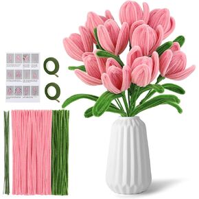 مجموعة أجنحة أنابيب Comfysail ، مجموعة منظفات الأنابيب ، مجموعة Pipecleaners Pink Chenille تنبع لوازم Tulip Bouquet DIY الحفل الزفاف مع فيديو خطوة بخطوة (TULIP)