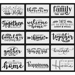 15PCS Reusable Farmhouse Word Stencils for Painting on Wood, Canvas, Fabric - Inspirational Art Craft Kit for Family, Furniture, Walls, and More - Create Welcome Signs, Shirts, and Cards