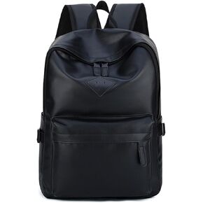 Mens Leather Backpack for work, Carry On Casual BackPack Laptop Bag Large Capacity Business Travel Hiking Waterproof Black (Black)