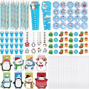 Cholemy 216 PCS HIRDACH PARTY GIFT تتضمن أجهزة الكمبيوتر المحمولة لعيد الميلاد محواة محو محو محو الملصقات التي تعالج الحقائب لإصدارات عطلة عيد الميلاد (PENGUIN)