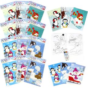 Tinymills Winter Snowman Penguins Coloring Book Clayon مجموعة للأطفال FAVORS مع 12 كتاب تلوين و 48 تلوين لعطلة Goody Bag Stuffers للأطفال هدايا كرنفال جوائز الفصول الدراسية