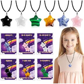 Valentines Day Gifts for Kids Classroom, 18 Pack Pack Valentines Cards Goodie Bags with Natural Star Gemstones Valentine Exchange Party Favors Crystals Rocks Bulk for Kids Girls Boys School
