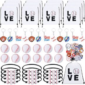Capoda 98 Pcs Sports Party Favors Football Baseball Volleyball Team Gift for Sport Lover 12 Keychain 12 Stress Ball 12 Small Drawstring Bag 12 Bracelets 50 Sticker(Baseball)