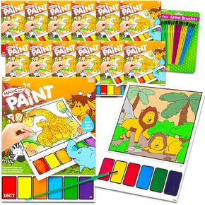 Safari Paint with Party Party Favors Set - حزمة مع 12 كتب نشاط ألوان مائية للألوان المائية للأطفال مع فرشاة الطلاء | يزود الحفلات والحيوانات البرية بالجملة الفنون والحرف اليدوية