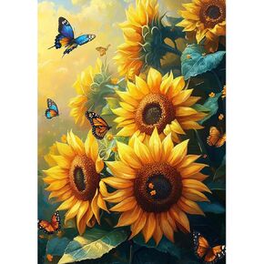 MAXBYE DIY Sunflowers Diamonds Painting Kits for Adults, 5D Full Drill Diamond Art Painting Kits, Butterflies Gem Arts and Crafts for Home Wall Decor 12X16in