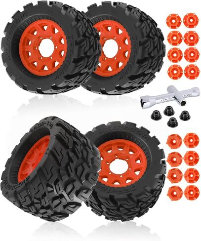 إطارات RC لـ 1/10 Stampede Rustler Hoss ، 1/10 Arrma Granite Vorteks Big Rock ، 1/0 محوري Losi Redcat RC4WD ، 12 مم/14 ملم عجلة الشاحنة RC والإطارات 4Pack (برتقالي) in Saudi Arabia