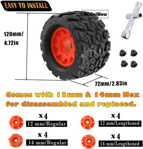 إطارات RC لـ 1/10 Stampede Rustler Hoss ، 1/10 Arrma Granite Vorteks Big Rock ، 1/0 محوري Losi Redcat RC4WD ، 12 مم/14 ملم عجلة الشاحنة RC والإطارات 4Pack (برتقالي) in Saudi Arabia