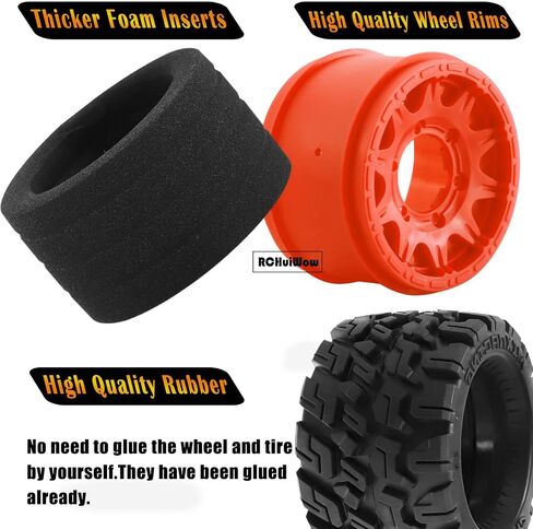 إطارات RC لـ 1/10 Stampede Rustler Hoss ، 1/10 Arrma Granite Vorteks Big Rock ، 1/0 محوري Losi Redcat RC4WD ، 12 مم/14 ملم عجلة الشاحنة RC والإطارات 4Pack (برتقالي) in Saudi Arabia