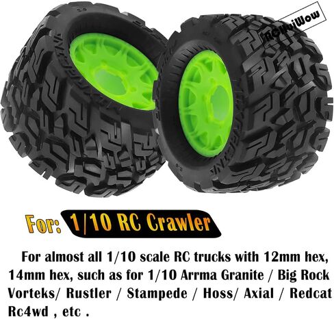 RC Tires for 1/10 Stampede Rustler Hoss,1/10 Arrma Granite Vorteks Big Rock,1/10 Axial Losi Redcat Rc4wd,12mm/14mm Hex Rc Truck Wheel and Tires,4Pack(Orange) in Saudi Arabia
