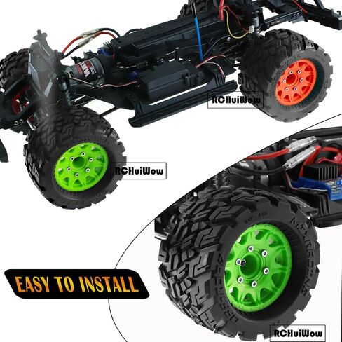 RC Tires for 1/10 Stampede Rustler Hoss,1/10 Arrma Granite Vorteks Big Rock,1/10 Axial Losi Redcat Rc4wd,12mm/14mm Hex Rc Truck Wheel and Tires,4Pack(Orange) in Saudi Arabia