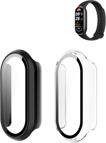 (2 Pack) Case for Xiaomi Smart Band 9 Global Version (2024) 1.62" Amoled Display, Hard PC Screen Protector,9H Tempered Glass Ultra-Thin Full-Coverage Shockproof Bumper,Transparent&Blue. in Kuwait