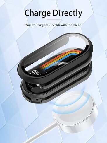 (2 Pack) Case for Xiaomi Smart Band 9 Global Version (2024) 1.62" Amoled Display, Hard PC Screen Protector,9H Tempered Glass Ultra-Thin Full-Coverage Shockproof Bumper,Transparent&Blue. in Kuwait