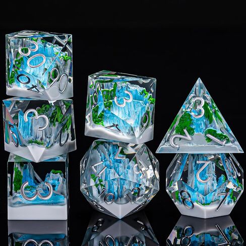 DND Resin Dice Set with Box Mountain&Waterfall Sharp Edge DIce for Dungeons and Dragons, Polyhedral Role Playing 7 Pcs D&D Dice D20 D12 D10 D8 D6 D4 (Rock Mountain) in Saudi Arabia