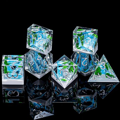 DND Resin Dice Set with Box Mountain&Waterfall Sharp Edge DIce for Dungeons and Dragons, Polyhedral Role Playing 7 Pcs D&D Dice D20 D12 D10 D8 D6 D4 (Rock Mountain) in Saudi Arabia