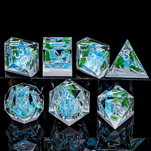 DND Resin Dice Set with Box Mountain&Waterfall Sharp Edge DIce for Dungeons and Dragons, Polyhedral Role Playing 7 Pcs D&D Dice D20 D12 D10 D8 D6 D4 (Rock Mountain) in Saudi Arabia