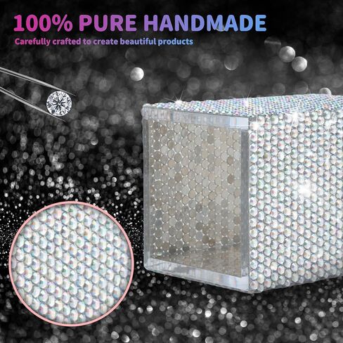 KEYPOWER Acrylic Pencil Pen Holder Cup Decorated with Bling Rhinestone Makeup Brush Holder Modern Desktop Stationery Accessories (White&AB) in Kuwait
