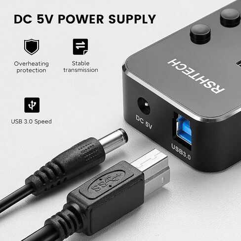 Powered USB Hub, RSHTECH 4 Port USB 3.0 Hub Splitter Portable Aluminum USB Data Hub Expander with Individual On/Off Switch and Universal 5V AC Adapter, 3.3ft USB 3.0 Cable (RSH-516) in Kuwait