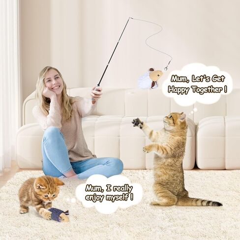 ORSDA Cat Toys, Cat Wand Toy for Indoor Cats, Interative Cat Toy to Chase & Exercise, Teaser Bird Toy for Cats with 5 Replacement Kitten Toys for All Breeds in Kuwait