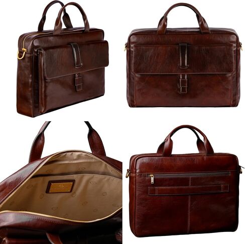 Time Resistance Leather Briefcase - Italian Handmade Leather Laptop Bag - Handbag for Men and Women in Saudi Arabia